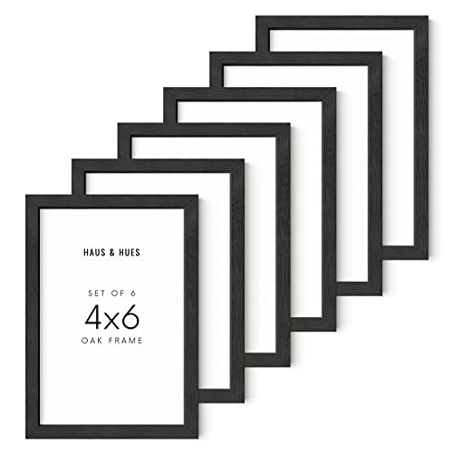 HAUS AND HUES Massives Eichenholz Schwarz 10,2 x 15,2 cm Bilderrahmen für Wand oder Tischplatte Set von 6-4x6 schwarze Bilderrahmen, schwarzer Holz-Bilderrahmen 4x6 Set, schwarze Rahmen für von HAUS AND HUES
