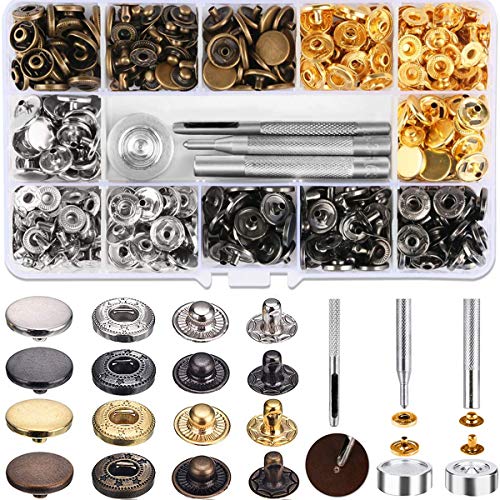 120 Sets Druckknopf Kupfer Druckknöpfe Bronze Kleidung Snaps Taste mit Fixierwerkzeug Kit für Leder Handwerk Jacke Brieftasche Handtasche (12.5 mm) von HAUSPROFI