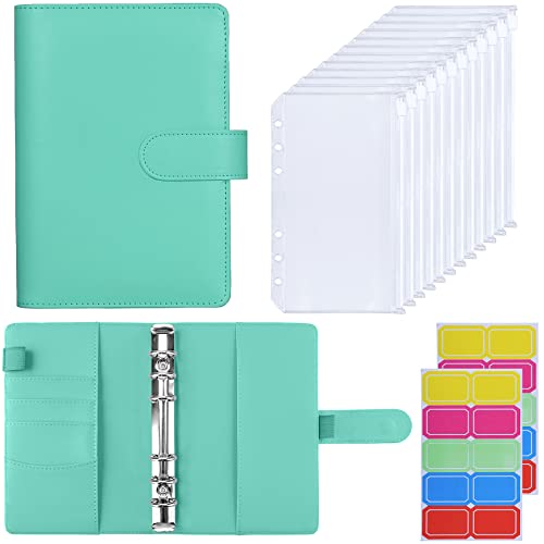 HAUTOCO Budget Planner Deutsch, A6 Budget Binder, Budgetplaner, Ringbuch A6 mit 12 Binder Taschen, Finanzplaner mit Etiketten, Sparbuch für Geld Organizer, für Reisen Tagebuch, Hellgrün von HAUTOCO