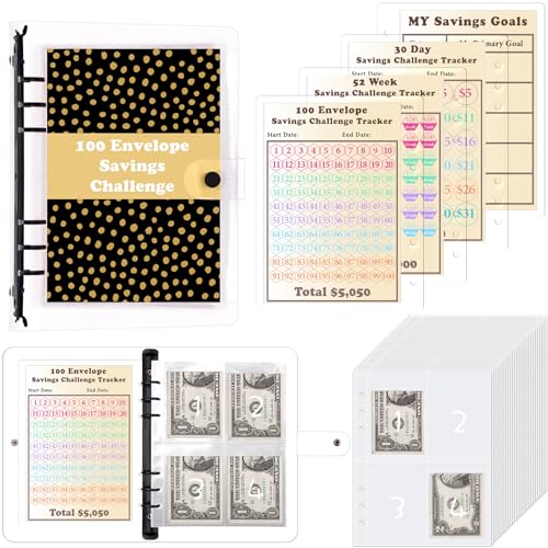 HAUTOCO 100 Envelope Saving Challenge, Ringbuch A5 Budgetplaner mit Challenge Tracker & Pre-numbered Taschen, Sparbuch Für Geld Challenge, Geldsparmappe für Zuhause, Schule, Schwarz HAUTOCO 100 Envelope Saving Challenge, Ringbuch A5 Budgetplaner mit Challenge Tracker & Pre-numbered Taschen, Sparbuch Für Geld Challenge, Geldsparmappe für Zuhause, Schule, Schwarz von HAUTOCO