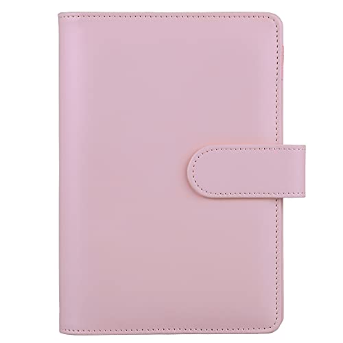 HAUTOCO A6 PU-Leder-Notizbuch, nachfüllbar, 6 Ringordner für A6-Füllpapier und Bargeld, Budget-Umschläge, lose Blätter, persönlicher Planer, Binder Cover mit magnetischer Schnalle, rosa von HAUTOCO