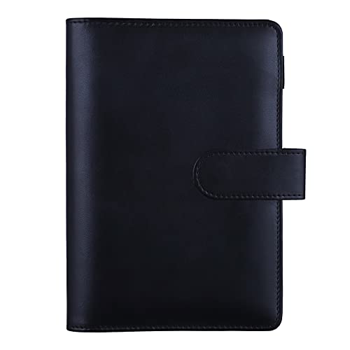 HAUTOCO A6 PU-Leder-Notizbuch, nachfüllbar, 6 Ringordner für A6-Füllpapier und Bargeld, Budget-Umschläge, lose Blätter, persönlicher Planer, Bindereinband mit magnetischer Schnalle, schwarz von HAUTOCO