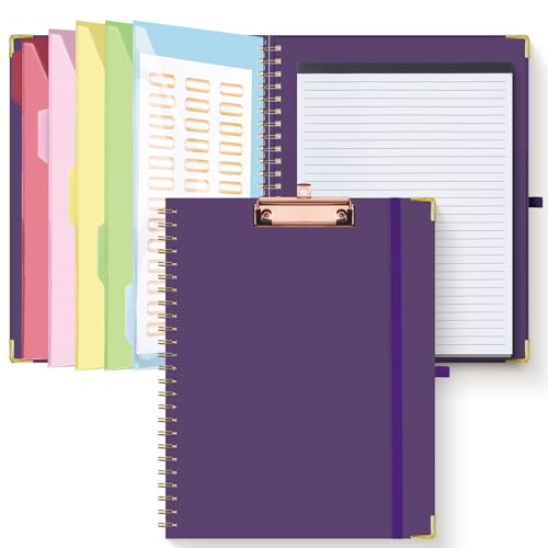 HAUTOCO Klemmbrett A4 Ordner mit Nachfüllbarem Linierten Notizblock, Klemmbretter mit 5 A4-Ordnern Lagerung 10 Taschen, Klemmbrett A4 mit Deckel, Spiral Clip Board für Schule, Büro, Dunkles Lila HAUTOCO Klemmbrett A4 Ordner mit Nachfüllbarem Linierten Notizblock, Klemmbretter mit 5 A4-Ordnern Lagerung 10 Taschen, Klemmbrett A4 mit Deckel, Spiral Clip Board für Schule, Büro, Dunkles Lila von HAUTOCO