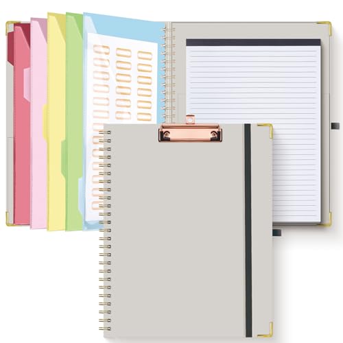HAUTOCO Klemmbrett A4 Ordner mit Nachfüllbarem Linierten Notizblock, Klemmbretter mit 5 A4-Ordnern Lagerung 10 Taschen, Klemmbrett A4 mit Deckel, Spiral Clip Board für Schule, Büro, Grau HAUTOCO Klemmbrett A4 Ordner mit Nachfüllbarem Linierten Notizblock, Klemmbretter mit 5 A4-Ordnern Lagerung 10 Taschen, Klemmbrett A4 mit Deckel, Spiral Clip Board für Schule, Büro, Grau von HAUTOCO