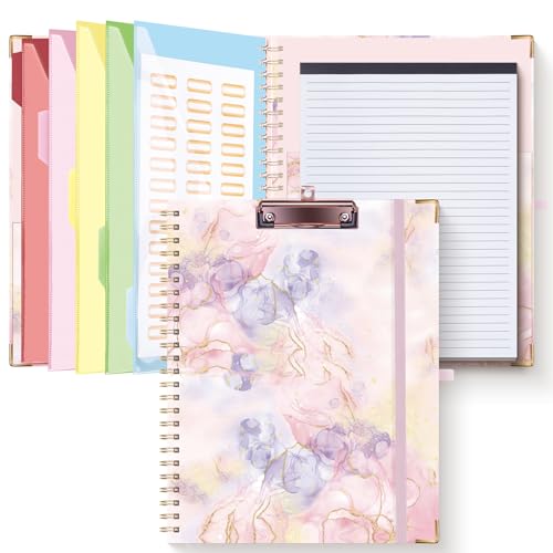 HAUTOCO Klemmbrett A4 Ordner mit Nachfüllbarem Linierten Notizblock, Klemmbretter mit 5 A4-Ordnern Lagerung 10 Taschen, Klemmbrett A4 mit Deckel, Spiral Clip Board für Schule, Büro, Marmor Rosa HAUTOCO Klemmbrett A4 Ordner mit Nachfüllbarem Linierten Notizblock, Klemmbretter mit 5 A4-Ordnern Lagerung 10 Taschen, Klemmbrett A4 mit Deckel, Spiral Clip Board für Schule, Büro, Marmor Rosa von HAUTOCO