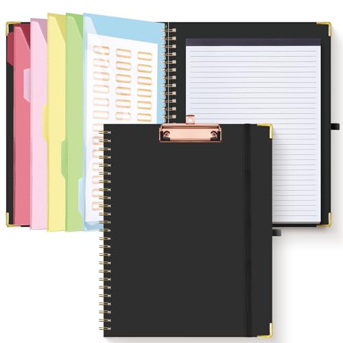 HAUTOCO Klemmbrett A4 Ordner Mit Nachfüllbarem Linierten Notizblock, 5 Ordnern Lagerung 10 Taschen, Deckel, Spiral Clip Board für Schule, Büro, Schwarz HAUTOCO Klemmbrett A4 Ordner Mit Nachfüllbarem Linierten Notizblock, 5 Ordnern Lagerung 10 Taschen, Deckel, Spiral Clip Board für Schule, Büro, Schwarz von HAUTOCO