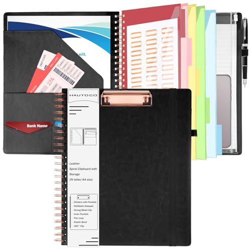 HAUTOCO PU-Leder Klemmbrett Folio mit Zip Beutel, Klemmbrettmappe A4 mit nachfüllbarem Notizblock, Klemmbretter mit 5 A4-Ordnern Lagerung 10 Taschen, Klemmbrett a4 mit Deckel für Schule/Büro, Schwarz HAUTOCO PU-Leder Klemmbrett Folio mit Zip Beutel, Klemmbrettmappe A4 mit nachfüllbarem Notizblock, Klemmbretter mit 5 A4-Ordnern Lagerung 10 Taschen, Klemmbrett a4 mit Deckel für Schule/Büro, Schwarz von HAUTOCO