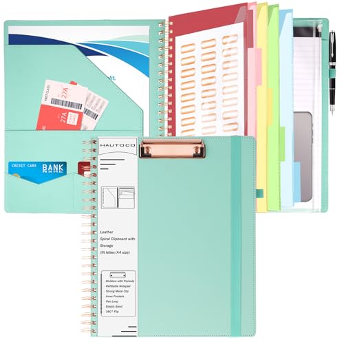 HAUTOCO PU-Leder Klemmbrett Folio mit Zip Beutel, Klemmbrettmappe A4 mit nachfüllbarem Notizblock, Klemmbretter mit 5 A4-Ordnern Lagerung 10 Taschen, Klemmbrett a4 mit Deckel für Schule/Büro, Blau HAUTOCO PU-Leder Klemmbrett Folio mit Zip Beutel, Klemmbrettmappe A4 mit nachfüllbarem Notizblock, Klemmbretter mit 5 A4-Ordnern Lagerung 10 Taschen, Klemmbrett a4 mit Deckel für Schule/Büro, Blau von HAUTOCO