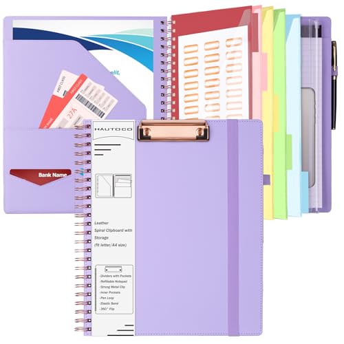 HAUTOCO Klemmbrett Folio mit A4 Zip Beutel, Klemmbrettmappe A4 mit nachfüllbarem Notizblock, Klemmbretter mit 5 A4-Ordnern Lagerung 10 Taschen, Klemmbrett a4 mit Deckel für Schule/Büro, Lavendel HAUTOCO Klemmbrett Folio mit A4 Zip Beutel, Klemmbrettmappe A4 mit nachfüllbarem Notizblock, Klemmbretter mit 5 A4-Ordnern Lagerung 10 Taschen, Klemmbrett a4 mit Deckel für Schule/Büro, Lavendel von HAUTOCO