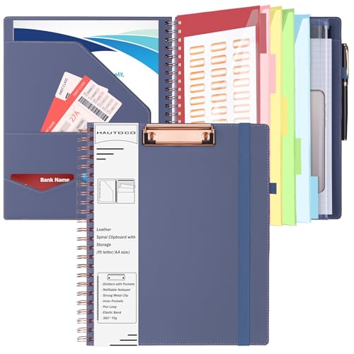 HAUTOCO Klemmbrett Folio mit A4 Zip Beutel, Klemmbrettmappe A4 mit nachfüllbarem Notizblock, Klemmbretter mit 5 A4-Ordnern Lagerung 10 Taschen, Klemmbrett a4 mit Deckel für Schule/Büro, Lila Grau HAUTOCO Klemmbrett Folio mit A4 Zip Beutel, Klemmbrettmappe A4 mit nachfüllbarem Notizblock, Klemmbretter mit 5 A4-Ordnern Lagerung 10 Taschen, Klemmbrett a4 mit Deckel für Schule/Büro, Lila Grau von HAUTOCO