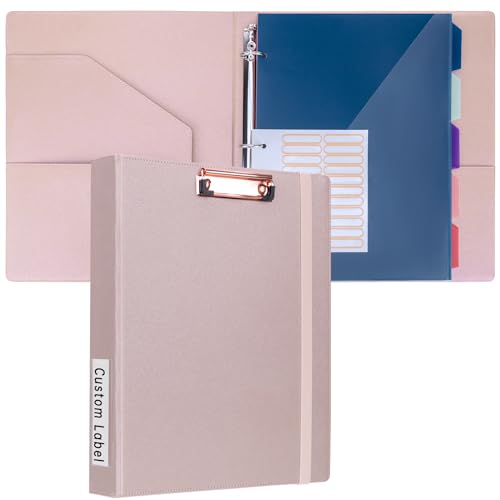 HAUTOCO Klemmbrett A4 Ordner, Ringbuch Mit 3 Ringen 25 mm, PU Leder Ringordner Schmal, Aktenordner Mit 5 Dokumententaschen, Klemmbrett Mit Deckel Für Studium Büro, Rosa von HAUTOCO