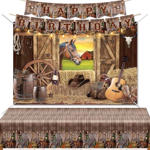 Western-Cowboy-Geburtstagsparty-Zubehör, Cowboy-Party-Dekorationen, inklusive Happy Birthday-Banner, Denim-Rückwand, Denim-Tischdecke, Kucheneinsatz-Karte, Party-Dekorationen Western-Cowboy-Geburtstagsparty-Zubehör, Cowboy-Party-Dekorationen, inklusive Happy Birthday-Banner, Denim-Rückwand, Denim-Tischdecke, Kucheneinsatz-Karte, Party-Dekorationen von HAVAGDTM