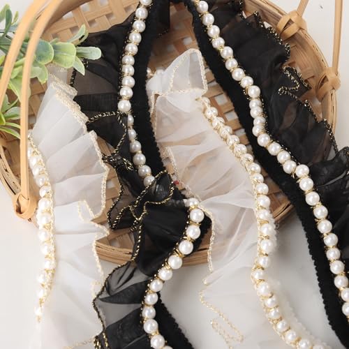 HAVII Organza-Band mit Spitzenrand, Rüschenborte mit Perlenperlen, für Puppe, Haustierkleid, Kleidung, Applikation, Nähen, Basteln, 3,8 cm breit, 2,7 m lang, Schwarz HAVII Organza-Band mit Spitzenrand, Rüschenborte mit Perlenperlen, für Puppe, Haustierkleid, Kleidung, Applikation, Nähen, Basteln, 3,8 cm breit, 2,7 m lang, Schwarz von HAVII