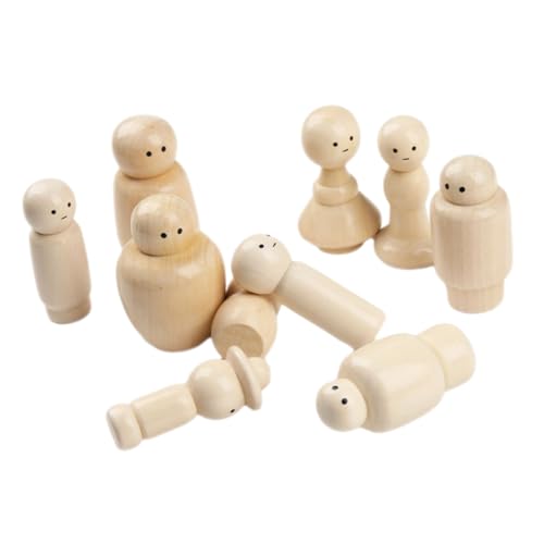 HAWILLOSCH 10 Stück Holzfiguren Peg-Puppe Mein Puppe Mit Haaren Unvollendete Menschenpflock Aus Holz Leute Pfeifen Puppendekor Aus Holzpflöcken Puppen Aus Holz von HAWILLOSCH