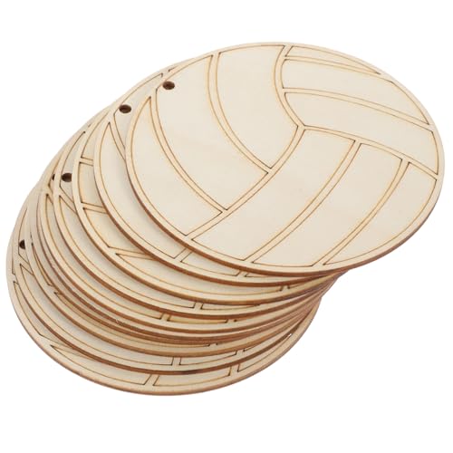 HAWILLOSCH 10 Stück lackierte Holzspäne Volleyball-Verzierungen für Handwerk drinnen Outdoor-Volleyball unfertiger Holzchip Graffiti-Chips Holzausschnitte DIY-Graffiti-Chip von HAWILLOSCH