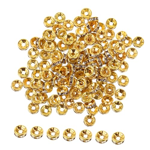 HAWILLOSCH 100 Stück Rondelle Strass Spacer Perlen mit Klaren Kristallrhinestones für Schmuckherstellung DIY Armbänder Halsketten Schmuckperlen Zubehör von HAWILLOSCH