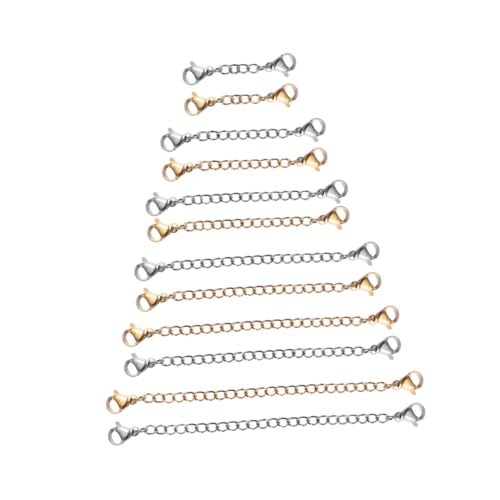HAWILLOSCH 12 Stück Hummerschnalle -Erweiterungskette Klaue Stahlkette Sterling Herstellung Schlüssel rostfrei Kette mit Verschlussschnallen Halskette Verlängerungskette Armbandverlängerung von HAWILLOSCH