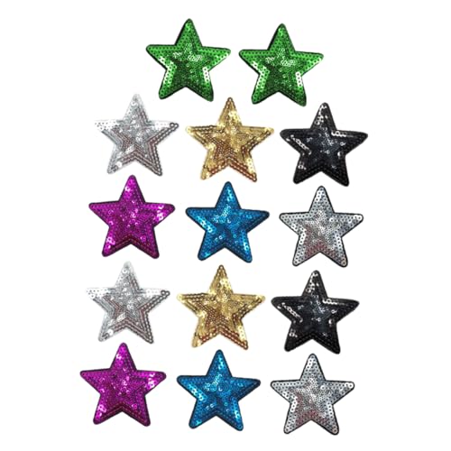 HAWILLOSCH 14 Stück Teiliges Pailletten Stickerei Patches Sternform Aufbügelbare Stoffapplikationen für Kleidung Dekoration und Reparatur Farben von HAWILLOSCH