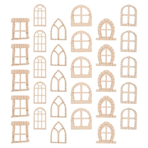 HAWILLOSCH 150-teiliges Feentür- und Fensterset aus Holz – unbemalte Miniatur-Tür und -Fenster, Feengarten-Miniaturzubehör für Heimwerker, Basteln, Puppenhaus, Gartendekoration von HAWILLOSCH