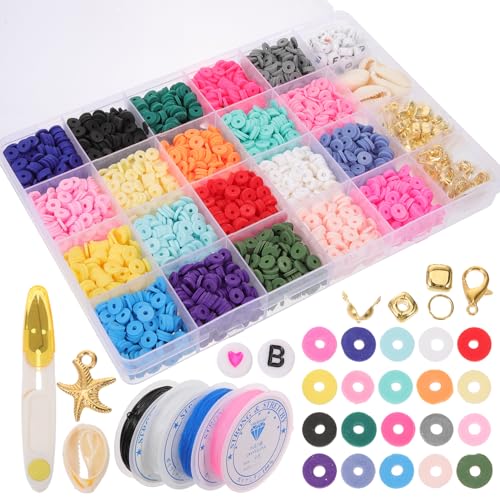 HAWILLOSCH 1Satz DIY Schmuckset mit Polymer Clay Perlen Farben Flache Tonperlen und Elastische für Armbänder für Jahren HAWILLOSCH 1Satz DIY Schmuckset mit Polymer Clay Perlen Farben Flache Tonperlen und Elastische für Armbänder für Jahren von HAWILLOSCH