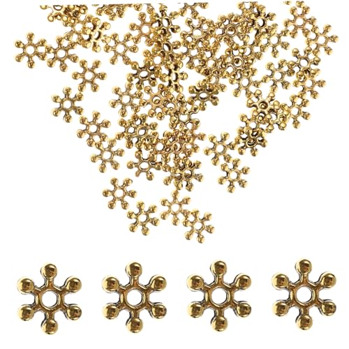 HAWILLOSCH 200 Stück Schneeflocken Schmuck Spacer Perlen für DIY Schmuckherstellung Goldfarbene Vintage Legierung für und Armbänder Kreative Bastelaccessoires von HAWILLOSCH