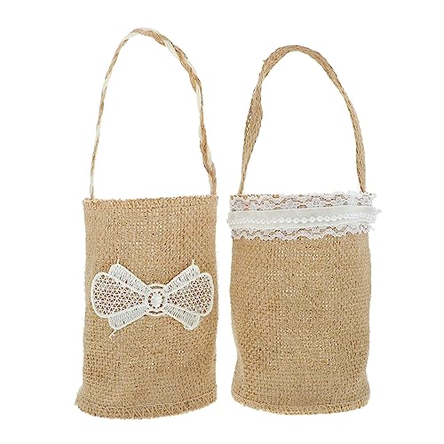 HAWILLOSCH 2st Blumenkorb Zur Hochzeit Schleife Für Teenager-mädchen Bowknot-korb Aus Feenhafter Spitze Verdrahtetes Sackleinenband Rattankorb Wäschekorb Aus Rattan Brown Leinen- von HAWILLOSCH