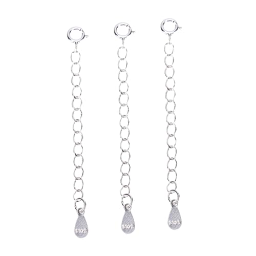 HAWILLOSCH 3 Stück Sterlingsilber Verlängerungskette Teiliges mit Herzanhänger und Federverschluss Verstellbare Schmuckverlängerung für Halsketten und Armbänder DIY Kettenverlängerung von HAWILLOSCH