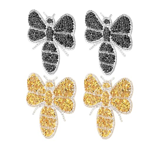 HAWILLOSCH 4 Stück Kristall-Patches: Dekorative Bienen-Strass-Applikationen zum Aufbügeln, bestickte Patches für Kleidung, Schuhe, Taschen, DIY-Basteln von HAWILLOSCH