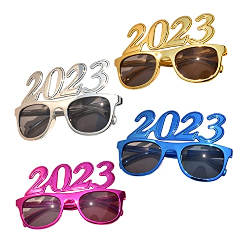 HAWILLOSCH 4 Stück Neujahrs Partybrillen Lustige Fotorequisiten für Silvesterfeiern Leichtes PC Material Kreative Kostümzubehör Rot Blau Silber und Gold HAWILLOSCH 4 Stück Neujahrs Partybrillen Lustige Fotorequisiten für Silvesterfeiern Leichtes PC Material Kreative Kostümzubehör Rot Blau Silber und Gold von HAWILLOSCH