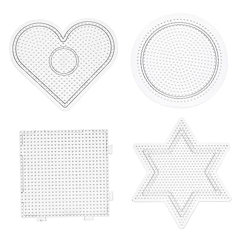 HAWILLOSCH 4 Stück Perlenbrett aus Kunststoff DIY Bastelwerkzeug für Fördert Kreativität und Feinmotorik Kleine Quadratische Runde und Herzförmige Vorlagen von HAWILLOSCH