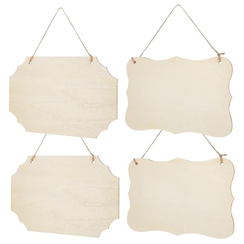 HAWILLOSCH 4Stücke Leere Holzschilder zum Basteln Unlackierte Hängeschilder Holz für Kreative Projekte Vielseitige DIY Dekoration für Heim und Garten Verschiedene von HAWILLOSCH