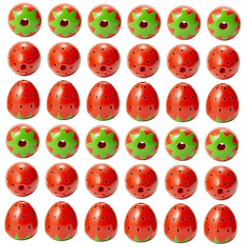 HAWILLOSCH 50 Stück Erdbeer Holzperlen mit Bunte Frucht Charms für DIY Schmuckherstellung Glatte Oberfläche Vielseitig für Armbänder Halsketten Bastelzubehör von HAWILLOSCH