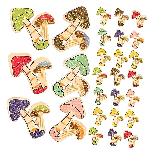 HAWILLOSCH 50Stücke Pilzförmige Holzknöpfe für DIY Nähprojekte Verschleißfest Doppelloch Design für Kinderbekleidung Basteln Scrapbooking und Dekoration von HAWILLOSCH