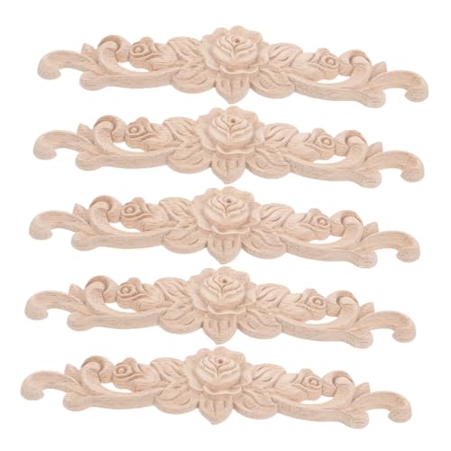 HAWILLOSCH 5pcs Dekorative Holz Rosenblume Geschnitzte Applikationen Onlays Unbemaltes Holzschnitztastraum Für Möbelschrank Schrank Dekoration von HAWILLOSCH