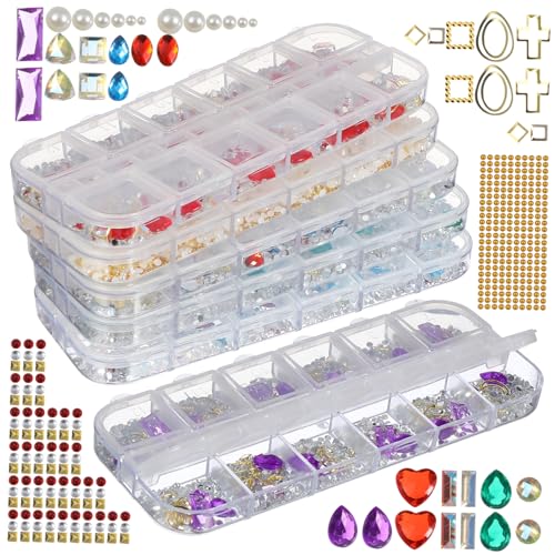 HAWILLOSCH 6er Box Boxen Fächer Nagelsteine mit Strass Perlen Glassteinen DIY Maniküre Zubehör für Natürliche und Künstliche Nägel Vielseitige Nagelkunst Dekoration für Damen und Mädchen von HAWILLOSCH