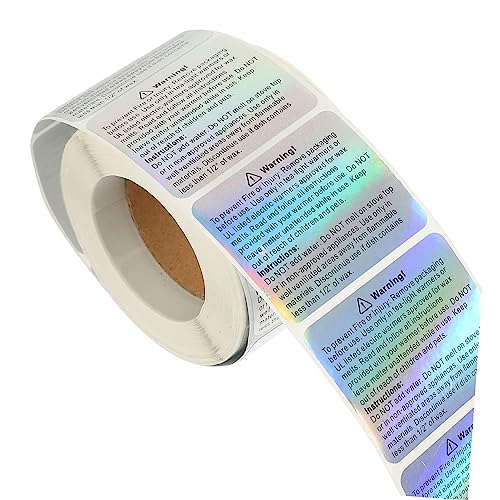 HAWILLOSCH Holografische Wasserdichte Warnaufkleber Selbstklebende Sicherheitsetiketten für Kerzenbehälter DIY Warnschild Aufkleber für Klare Textwarnungen von HAWILLOSCH