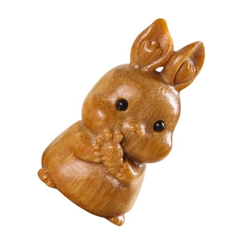 HAWILLOSCH Niedliche Handgefertigte Statue Aus Holz Geschnitzte Hasenfigur Für Die Schreibtischdekoration Ostertierornament Sternzeichen Für Die Inneneinrichtung von HAWILLOSCH