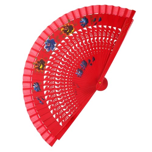 HAWILLOSCH Roter Spanischer Holzfächer Faltbarer Handfächer Mit Filigranem Doppelseitigem Design Für Tanzaufführungen Hochzeiten Stilvolles Accessoire von HAWILLOSCH