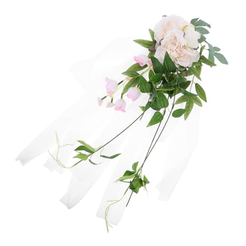 HAWILLOSCH Simulierte Stuhllehne Blume Wald Hochzeit Fotografie Requisiten Hotel Stuhllehne Blume Outdoor Hochzeit Kirchensitz (17058) Brautparty Dekoration Gefälschte Blumen Stand Weiß Stoff von HAWILLOSCH