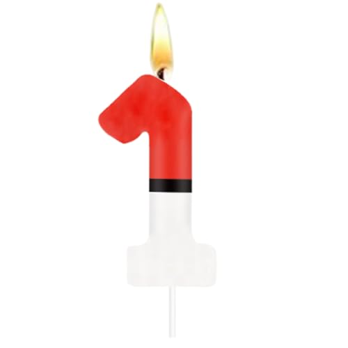 HAZMA 1 Stück Cartoon Kerzen Geburtstag, Anime Nummer 1 Kerzen Für Kuchen, Geburtstag Dekoration, Cartoon Cake Toppers Für Party（Rot Und Weiß, Nummer 1） (1) von HAZMA