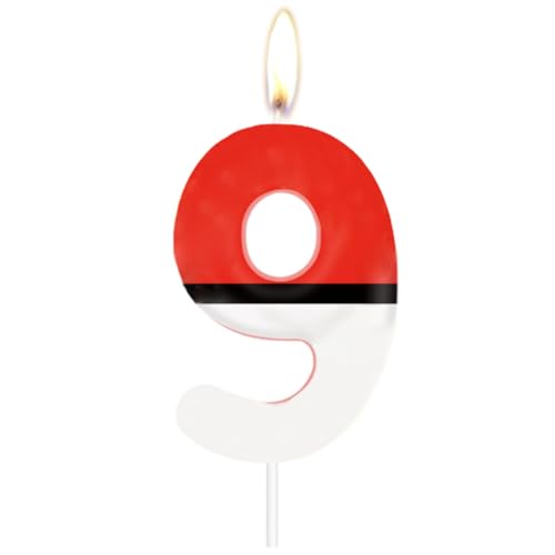 HAZMA 1 Stück Cartoon Kerzen Geburtstag, Geburtstag Party Set，Anime Nummer 9 Kerzen Für Kuchen, Geburtstag Dekoration, Cartoon Kerze Cake Toppers Für Geburtstag Party（Rot Und Weiß, Nummer 9） von HAZMA