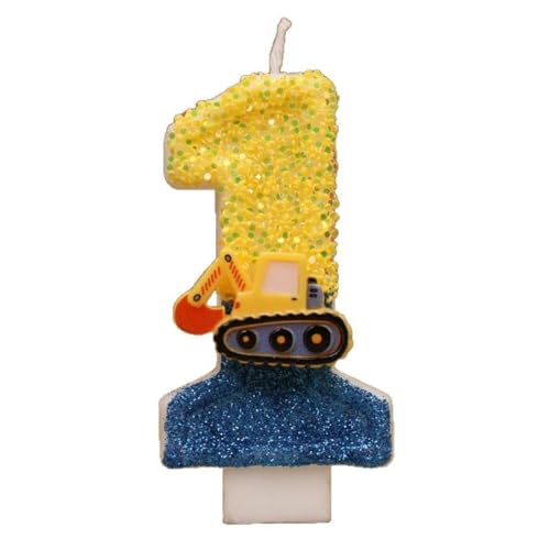 HAZMA 4 Geburtstag Junge, Bagger Geburtstag Deko 4 Jahre，Construction Site Birthday Decoration 1Years Boys, Digger Cake Decoration, Bagger Deko Kindergeburtstag（Gelb, Nummer 1） (1) von HAZMA