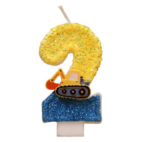 HAZMA 4 Geburtstag Junge, Bagger Geburtstag Deko 4 Jahre，Construction Site Birthday Decoration 1Years Boys, Digger Cake Decoration, Bagger Deko Kindergeburtstag（Gelb, Nummer 4） (2) von HAZMA
