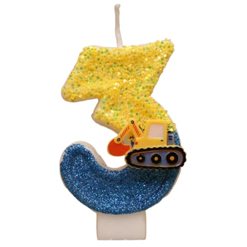 HAZMA 4 Geburtstag Junge, Bagger Geburtstag Deko 4 Jahre，Construction Site Birthday Decoration 1Years Boys, Digger Cake Decoration, Bagger Deko Kindergeburtstag（Gelb, Nummer 4） (3) von HAZMA