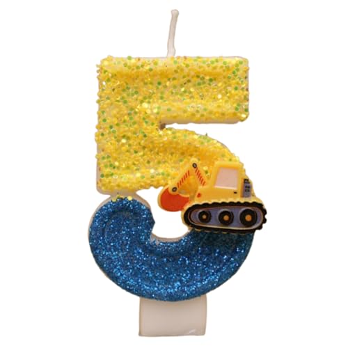 HAZMA 4 Geburtstag Junge, Bagger Geburtstag Deko 4 Jahre，Construction Site Birthday Decoration 1Years Boys, Digger Cake Decoration, Bagger Deko Kindergeburtstag（Gelb, Nummer 4） (5) von HAZMA