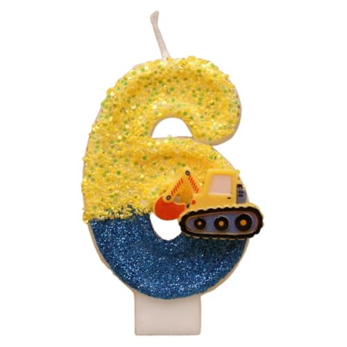 HAZMA 4 Geburtstag Junge, Bagger Geburtstag Deko 4 Jahre，Construction Site Birthday Decoration 1Years Boys, Digger Cake Decoration, Bagger Deko Kindergeburtstag（Gelb, Nummer 6） (6) von HAZMA