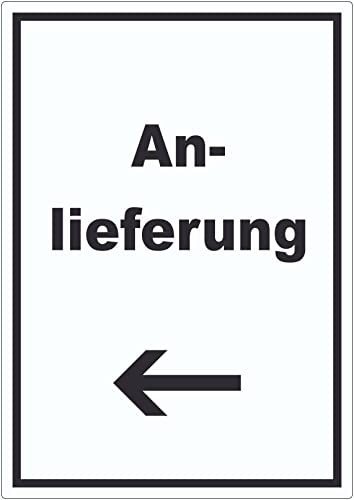 Anlieferung Aufkleber mit Text und Richtungspfeil links Annahme hochkant A2 (420x594mm) von HB-Druck