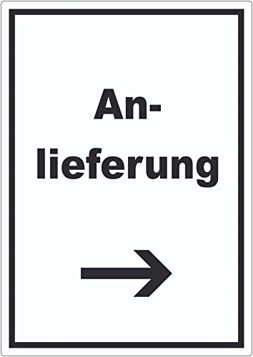 Anlieferung Aufkleber mit Text und Richtungspfeil rechts Annahme hochkant A4 (210x297mm) von HB-Druck