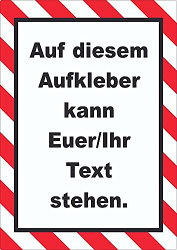 Aufkleber Wunschtext gestreift hochkant rot-weiß A9 (37x52mm) von HB-Druck