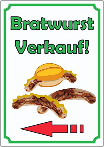 Bratwurst Werbeaufkleber Aufkleber Hochkant mit Pfeil links A2 (420x594mm) von HB-Druck